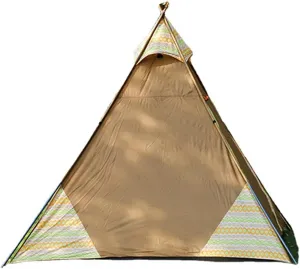 Indian Tent Outdoor Family Camping Tent 3-4 People Tribal Style Pyramid Tent Indoor Children's Tent (Green) (Brown)