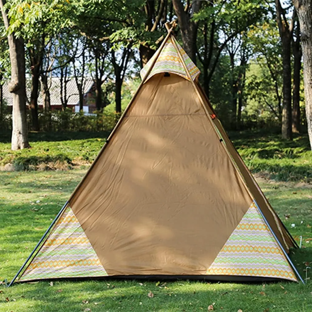 Indian Tent Outdoor Family Camping Tent 3-4 People Tribal Style Pyramid Tent Indoor Children's Tent (Green) (Brown)