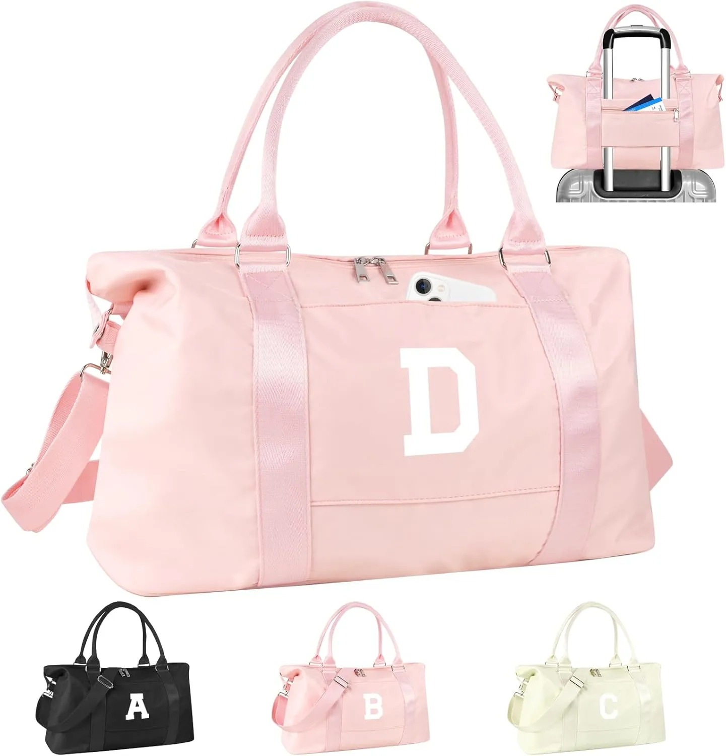 Initial Travel Duffel Bag Sports Gym Bag for Girls Teen Birthday Gifts,Pink Personalized Weekender Bag Carry On Tote Bags for Women Men,Waterproof Overnight Luggage Bag with Trolley Sleeve(Letter D)