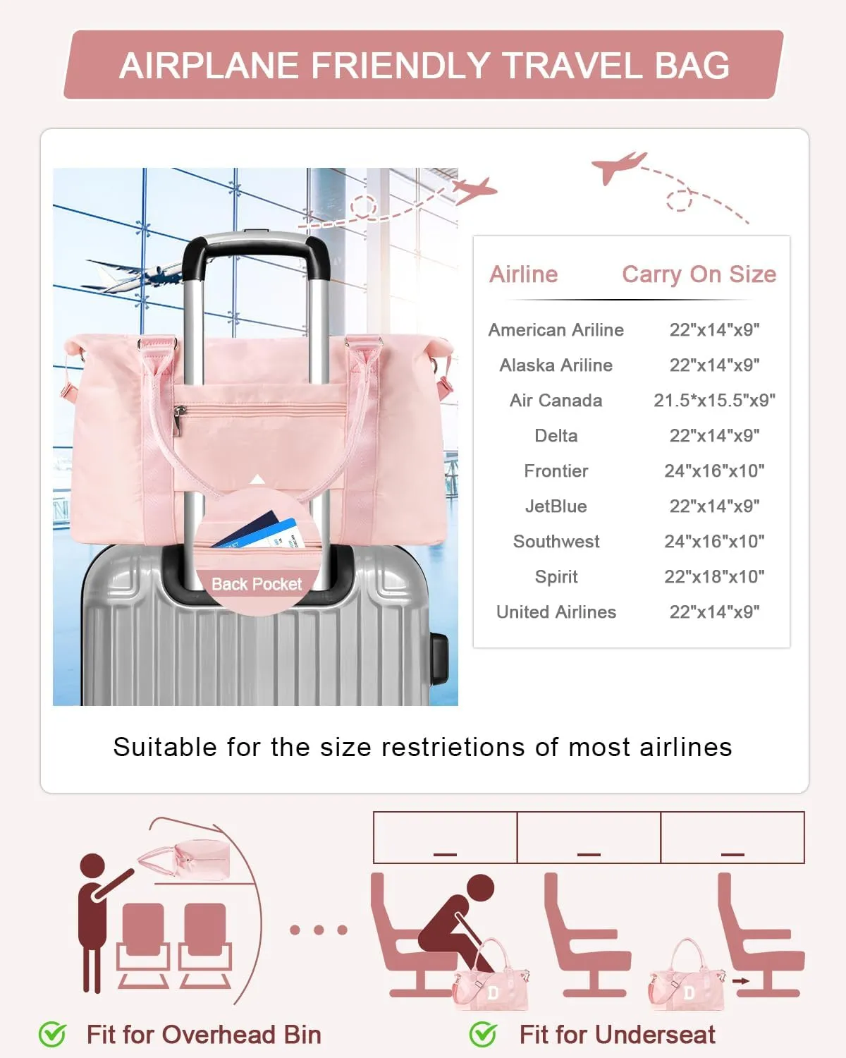 Initial Travel Duffel Bag Sports Gym Bag for Girls Teen Birthday Gifts,Pink Personalized Weekender Bag Carry On Tote Bags for Women Men,Waterproof Overnight Luggage Bag with Trolley Sleeve(Letter D)