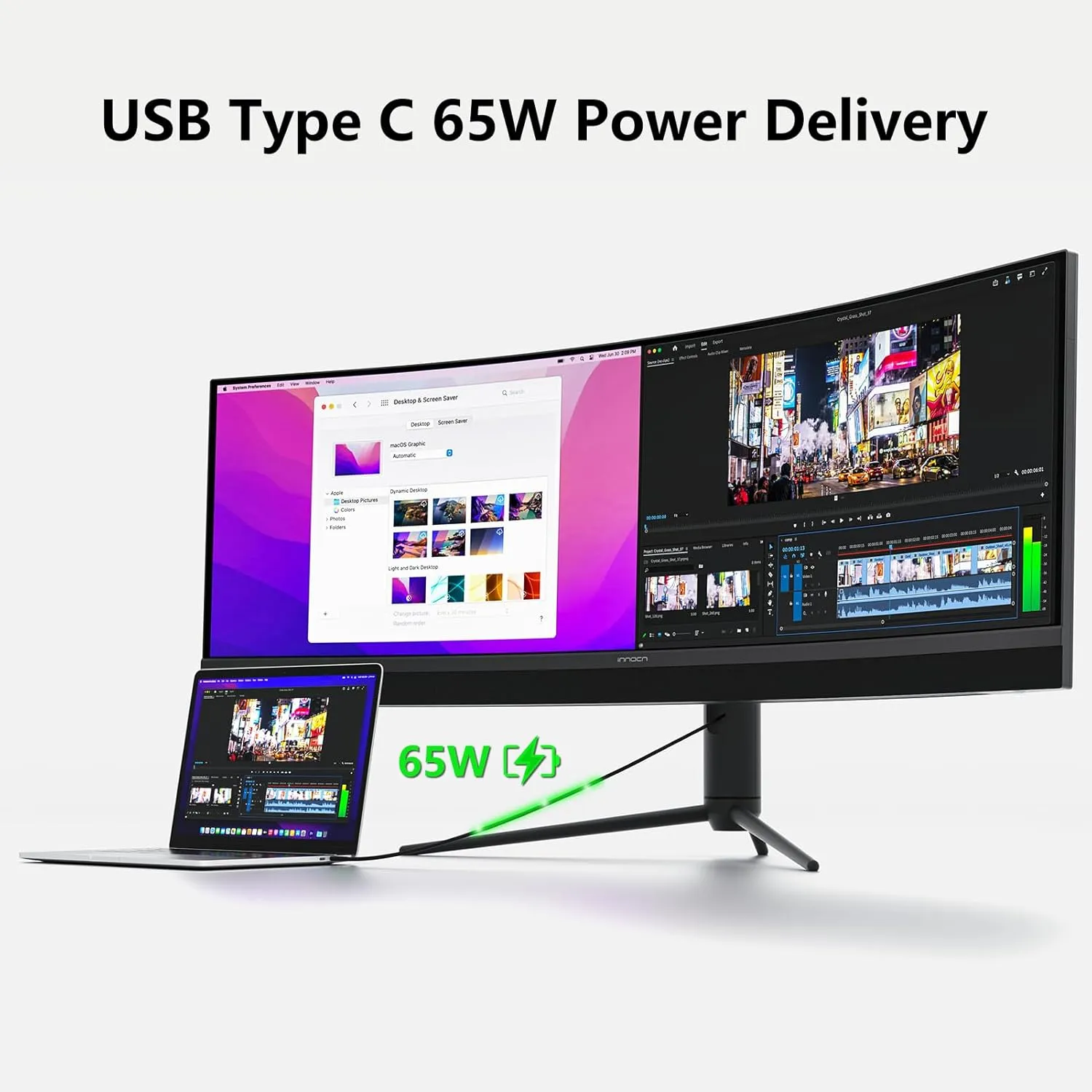 INNOCN 45C1R 45 Inch 5120 x 1440p Ultrawide Curved Gaming Monitor, R1500, HDR400, USB Type-C 90W Power Delivery, PIP/PBP, Built-in Speaker, Height Adjustable, Black