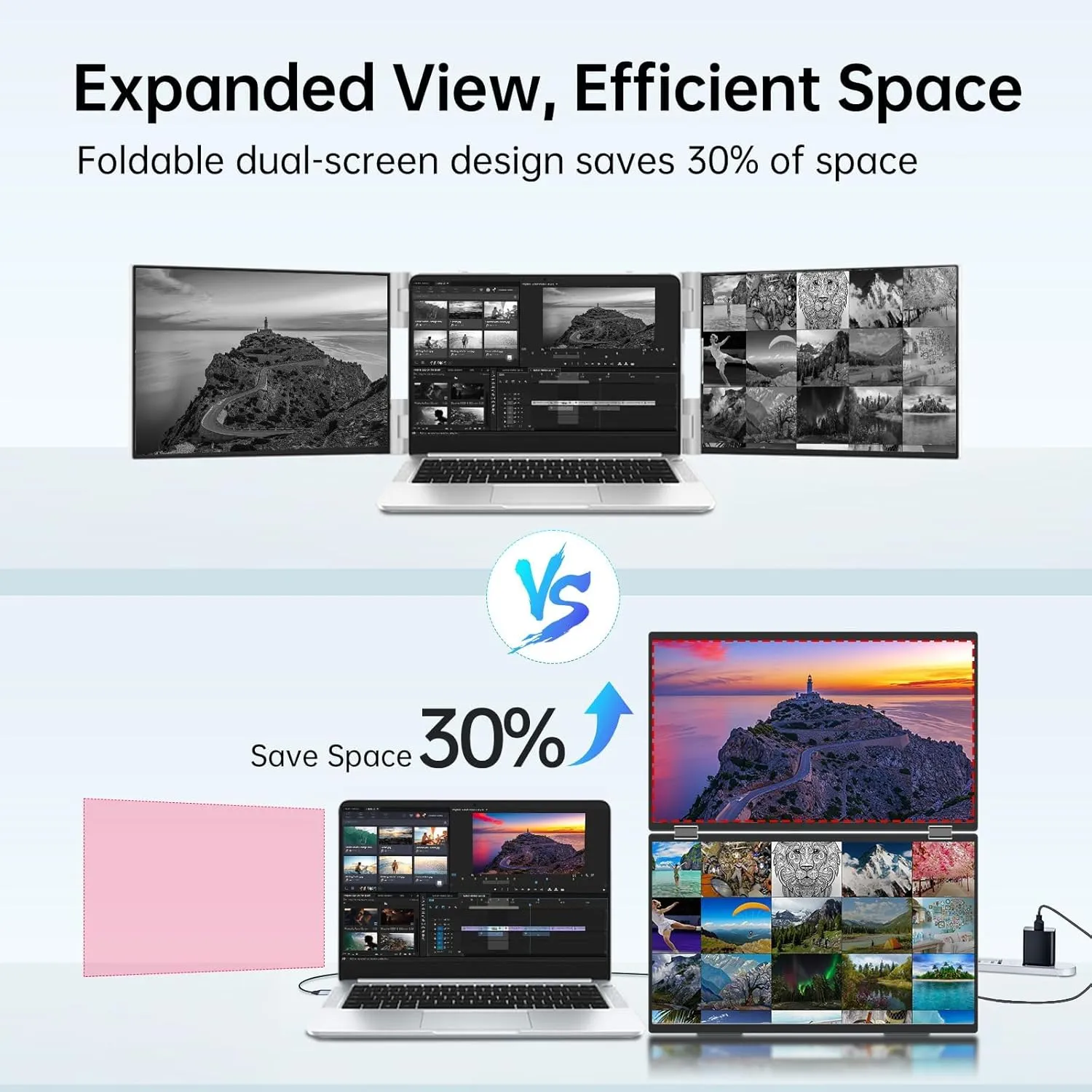 InnoView Laptop Screen Extender 15.6" Dual Portable Monitors 1080P FHD Stacked Folding Triple Monitor HDMI USB-C Portable Dual Monitor for Laptop Windows Mac (No Driver Needed)