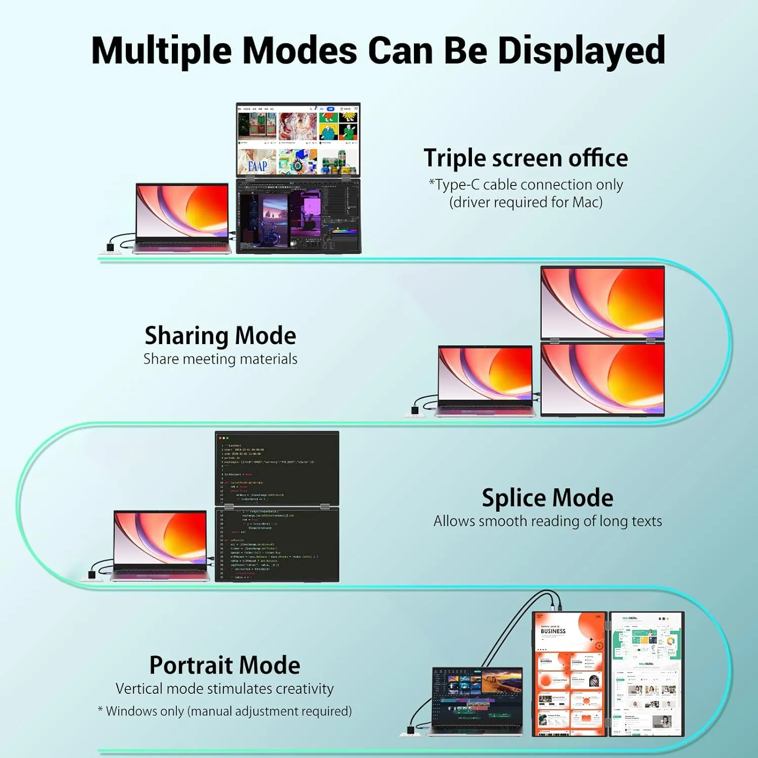 InnoView Laptop Screen Extender 15.6" Dual Portable Monitors 1080P FHD Stacked Folding Triple Monitor HDMI USB-C Portable Dual Monitor for Laptop Windows Mac (No Driver Needed)