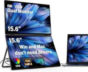 InnoView Laptop Screen Extender 15.6" Dual Portable Monitors 1080P FHD Stacked Folding Triple Monitor HDMI USB-C Portable Dual Monitor for Laptop Windows Mac (No Driver Needed)