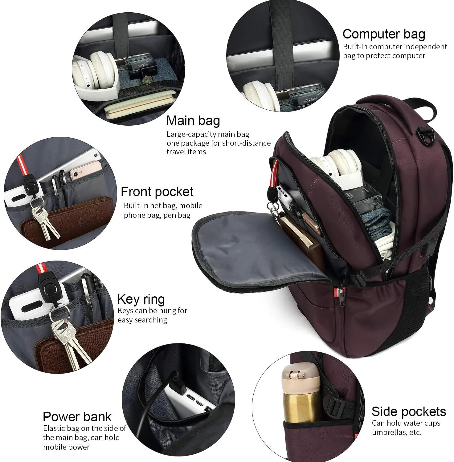 INSAVANT Laptop Backpack 15.6 Inch Water Resistant Backpacks Durable College Travel Daypack Anti Theft with USB Charging Port Best Gift for Men Women (15.6 Inch, Purple)