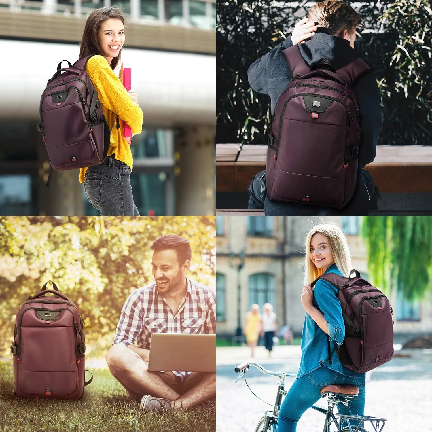 INSAVANT Laptop Backpack 15.6 Inch Water Resistant Backpacks Durable College Travel Daypack Anti Theft with USB Charging Port Best Gift for Men Women (15.6 Inch, Purple)