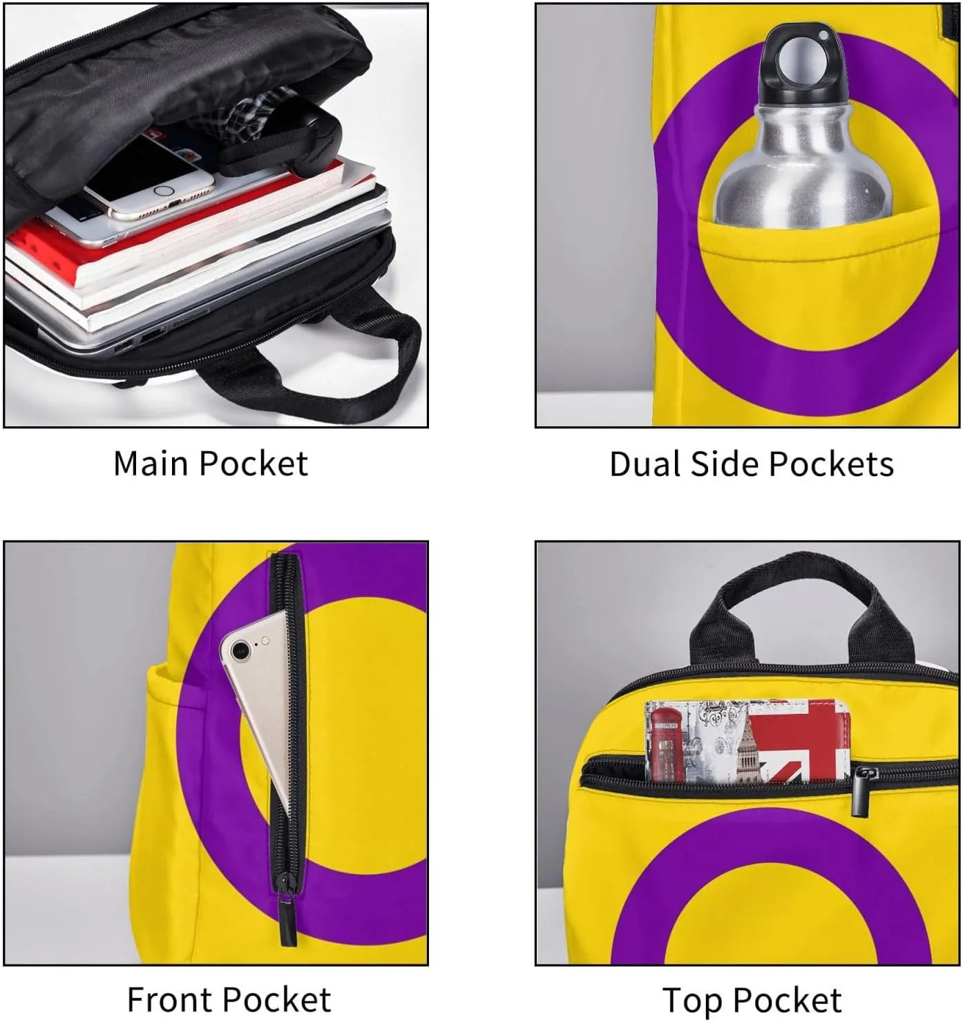 Intersex Pride Flag Travel Laptop Backpack Casual Backpacks Double Shoulder Daypack Notebook Rucksack Work Bags Sports Bag for Gym Hiking Camping Beach