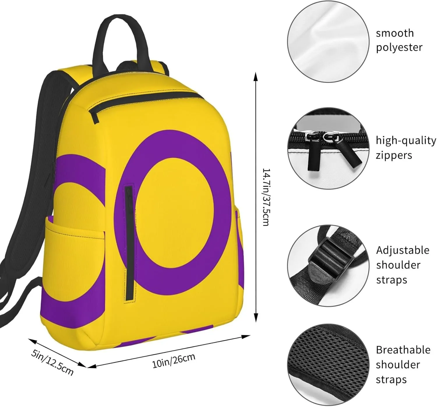 Intersex Pride Flag Travel Laptop Backpack Casual Backpacks Double Shoulder Daypack Notebook Rucksack Work Bags Sports Bag for Gym Hiking Camping Beach