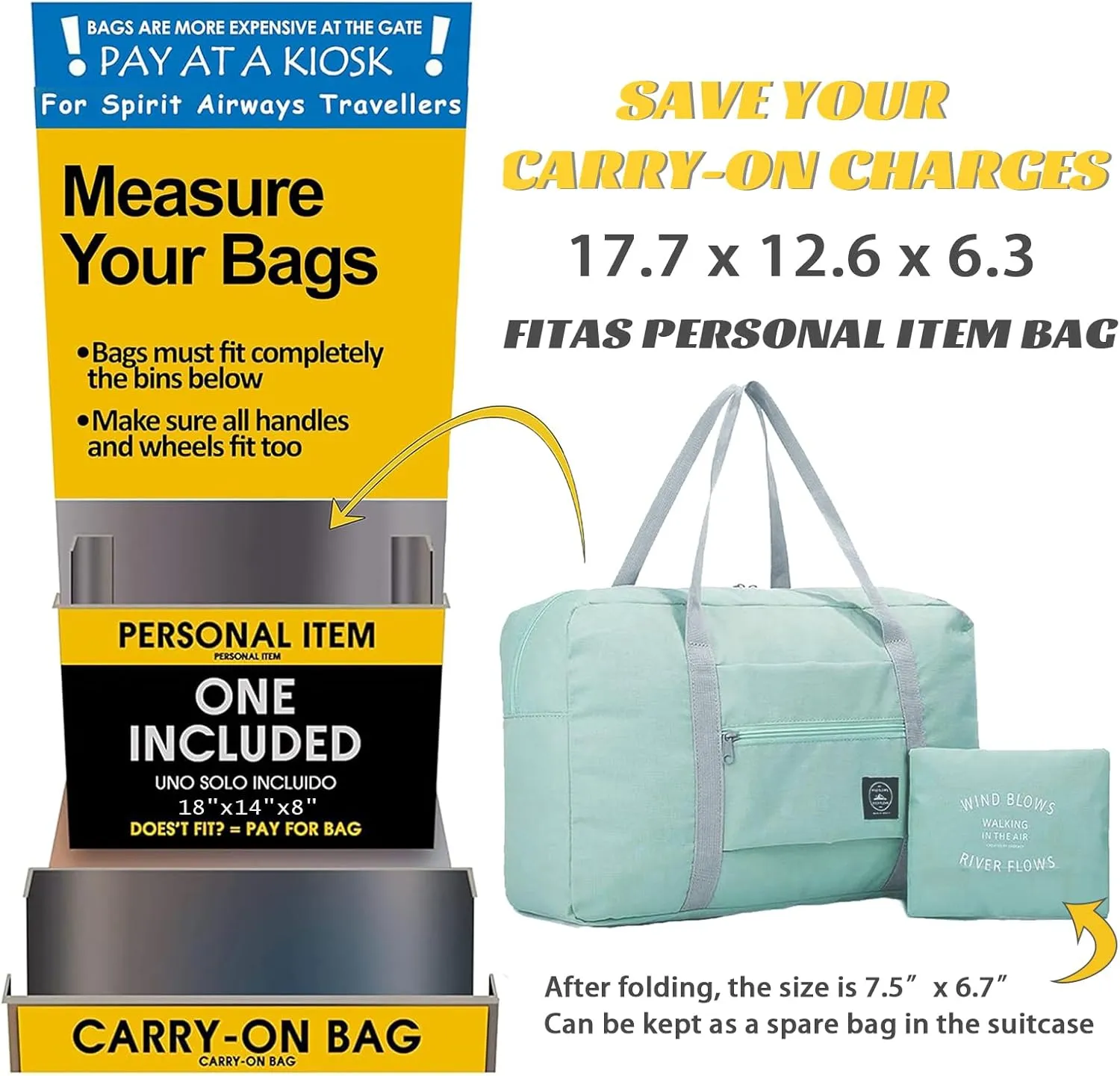 INVODA Travel Bag 24 Packes Carry on Luggage Foldable Duffel Bag Sports Gym Bag Weekender Overnight Bag Water Resistant Nylon Travel Duffel for Men Women (Green 24PCS)