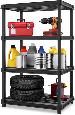 IRIS USA 4-Shelf Heavy Duty Deep Plastic Storage Shelves, 600lb Capacity, 57" H x 36" W x 24" D, Large Modular Shelving Unit Storage Organizer for Garage, Home, & Bathroom, Rack - Black