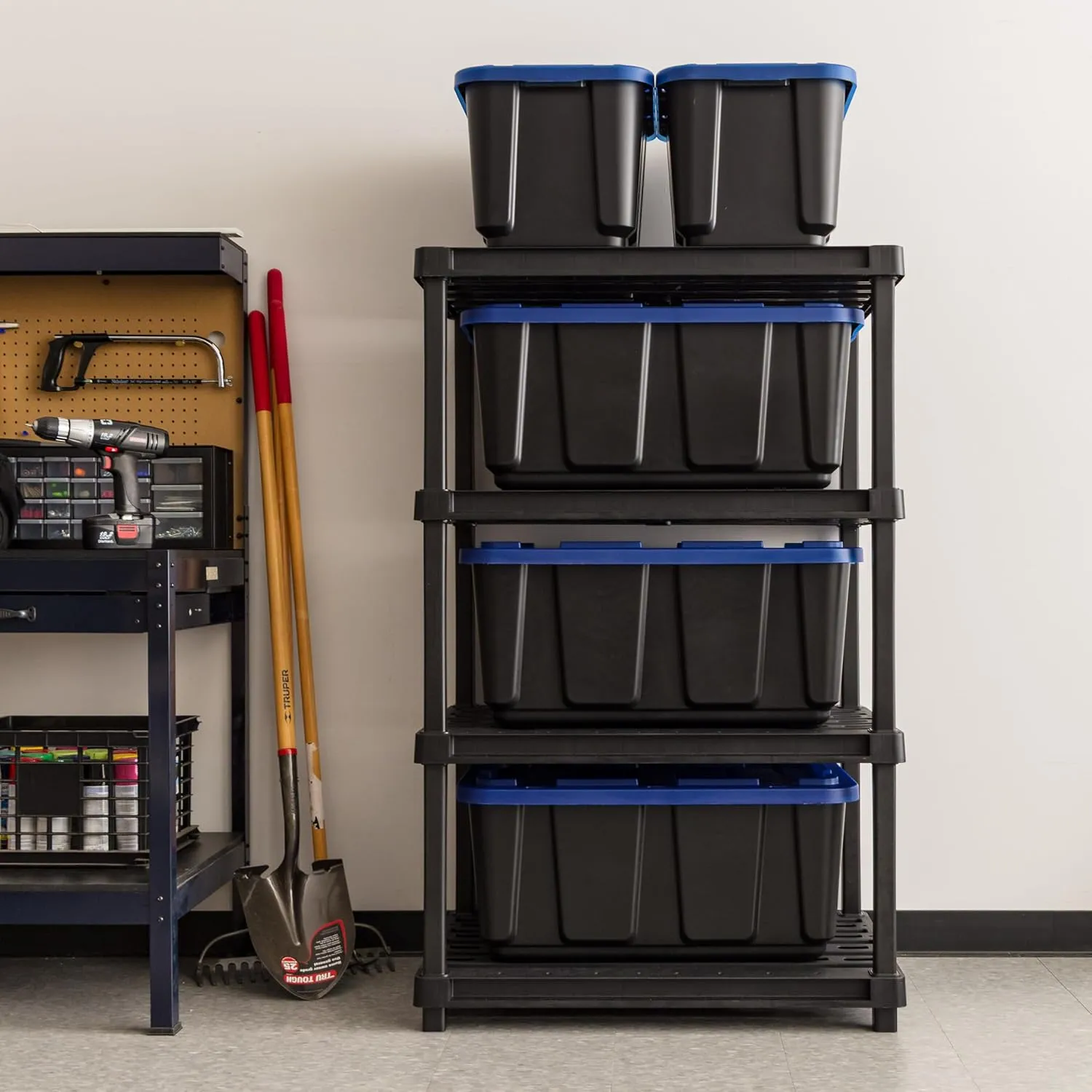 IRIS USA 4-Shelf Heavy Duty Deep Plastic Storage Shelves, 600lb Capacity, 57" H x 36" W x 24" D, Large Modular Shelving Unit Storage Organizer for Garage, Home, & Bathroom, Rack - Black