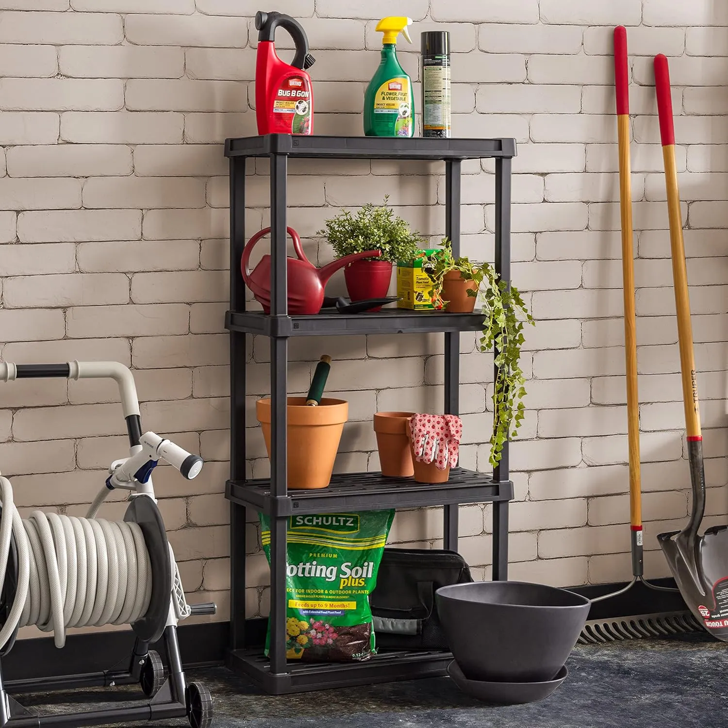 IRIS USA 4-Shelf Heavy Duty Plastic Storage Shelves, 160lb Capacity, 48"H x 24"W x 12"D, Medium Modular Shelving Unit Storage Organizer for Garage, Home, Bathroom & Laundry, Storage Rack - Black