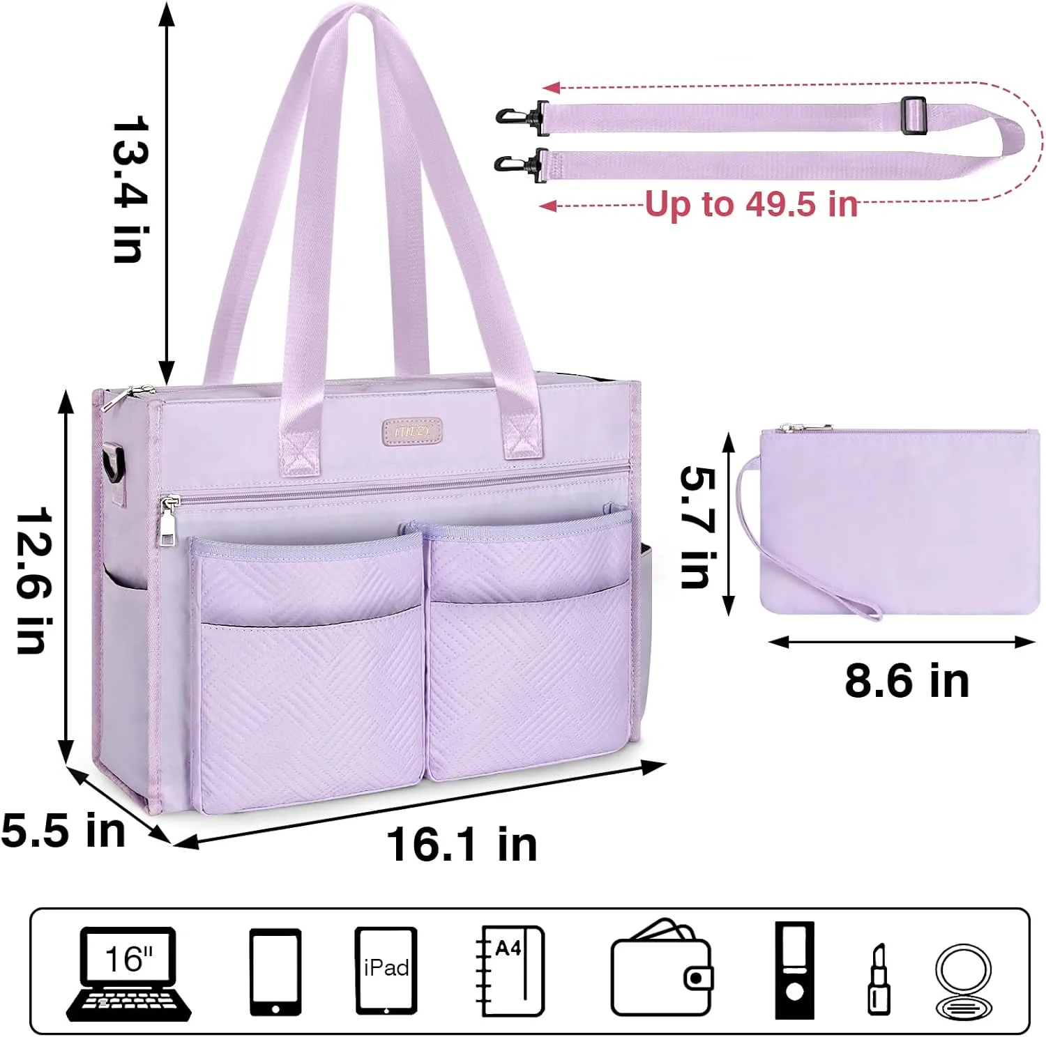 ITIEZY Utility Tote Bag for Women with 15/18 Pockets - Large Teacher Tote Bag with Zipper Compartment Nurse Bags for Work