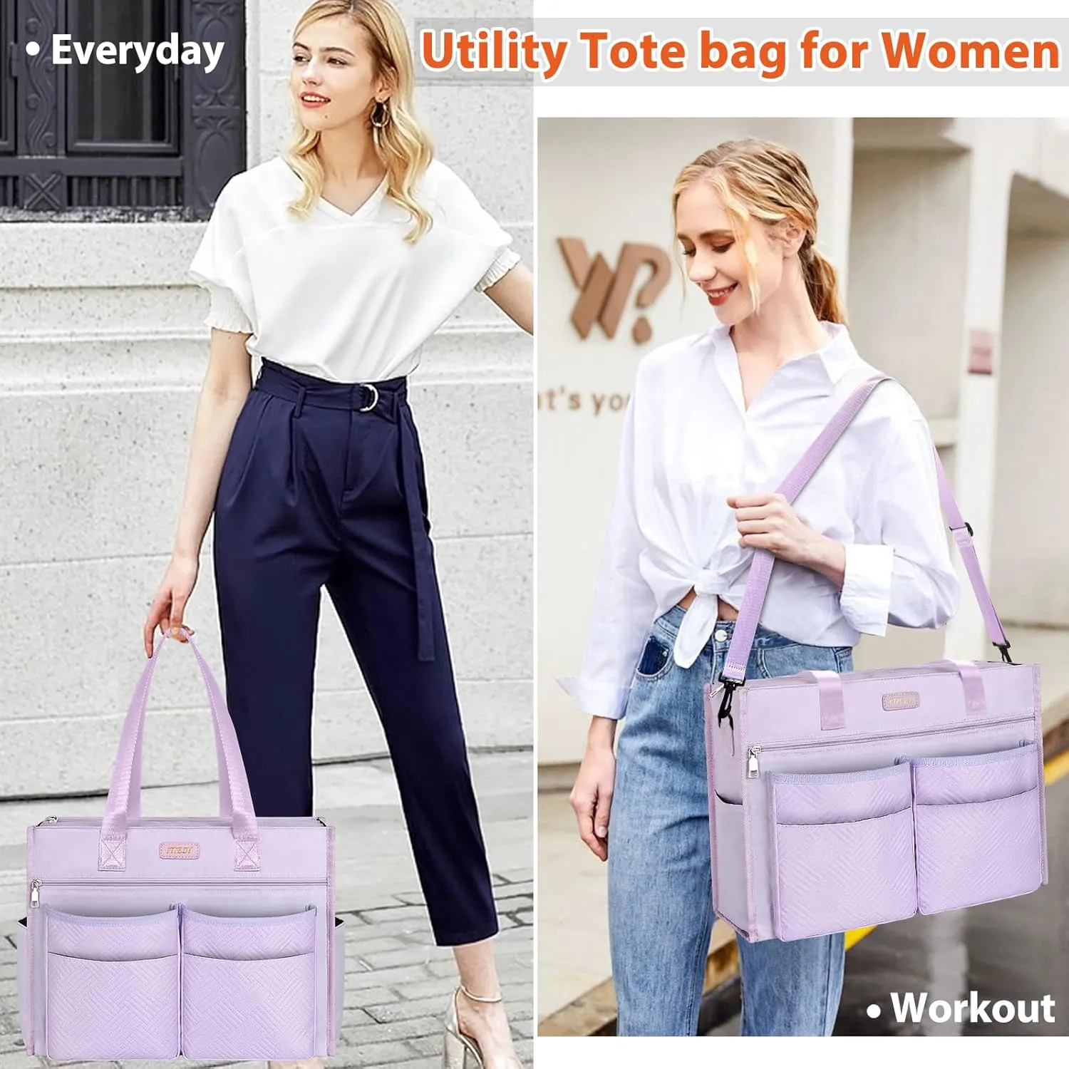 ITIEZY Utility Tote Bag for Women with 15/18 Pockets - Large Teacher Tote Bag with Zipper Compartment Nurse Bags for Work