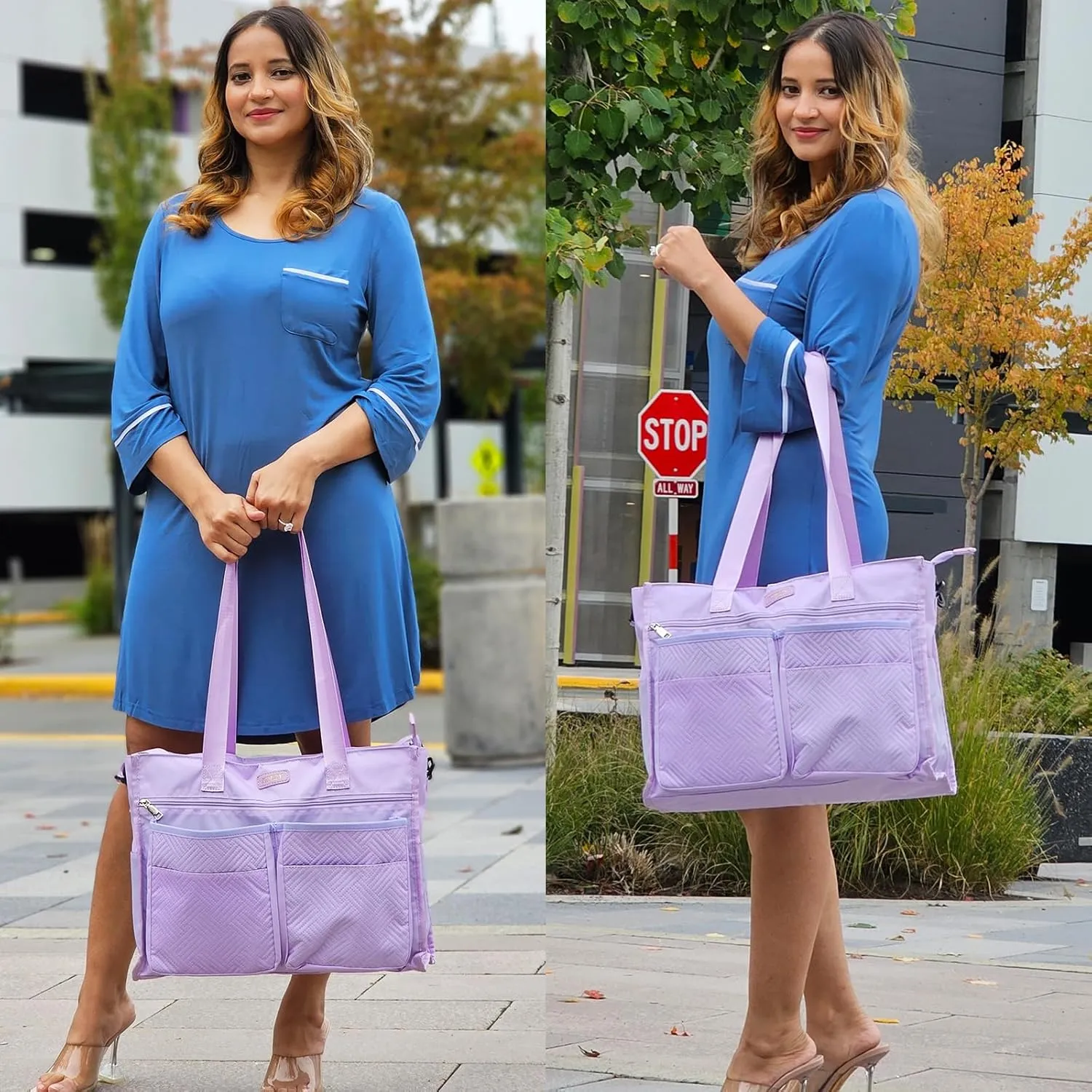 ITIEZY Utility Tote Bag for Women with 15/18 Pockets - Large Teacher Tote Bag with Zipper Compartment Nurse Bags for Work