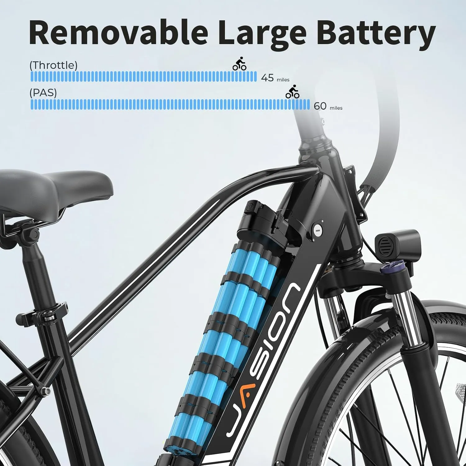 Jasion Roamer Electric Bike for Adults 1200W Peak Motor 528WH Removable Battery,up to 60miles 28MPH City Cruiser Ebike,26'' Commuter E Bike, 7-Speed Gears and Front Suspension Bicycles