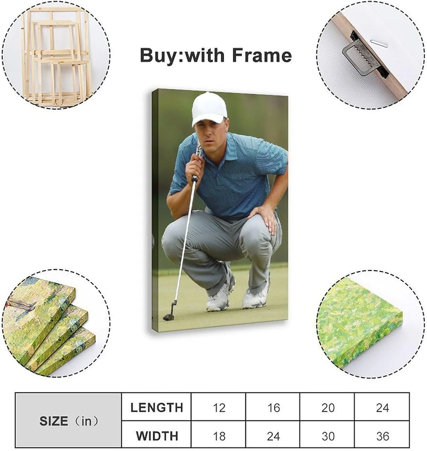 Jordan Spieth Golf Poster39 Canvas Poster Wall Art Decor Print Picture Paintings for Living Room Bedroom Decoration Frame:12x18inch(30x45cm)
