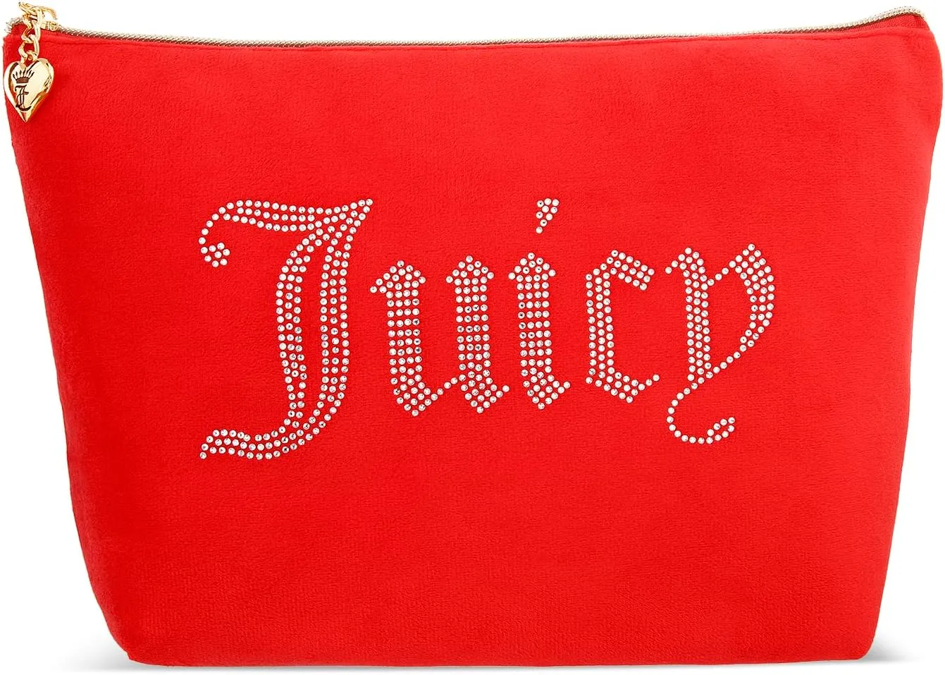 Juicy Couture Women's Cosmetics Bag - Travel Makeup and Toiletries Top Zip Wedge Pouch, Size One Size, Red, Rhinestone Logo