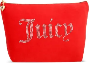 Juicy Couture Women's Cosmetics Bag - Travel Makeup and Toiletries Top Zip Wedge Pouch, Size One Size, Red, Rhinestone Logo