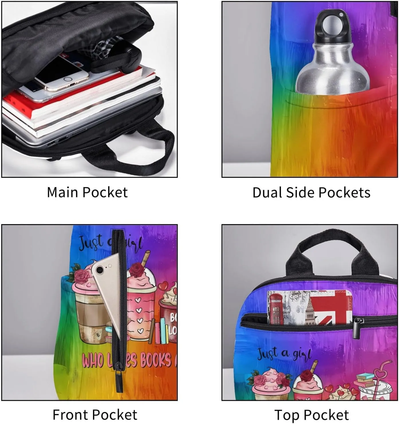 Just A Women Who Loves Books And Coffee Travel Laptop Backpack Casual Backpacks Double Shoulder Daypack Notebook Rucksack Work Bags Sports Bag for Gym Hiking Camping Beach