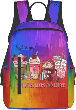 Just A Women Who Loves Books And Coffee Travel Laptop Backpack Casual Backpacks Double Shoulder Daypack Notebook Rucksack Work Bags Sports Bag for Gym Hiking Camping Beach