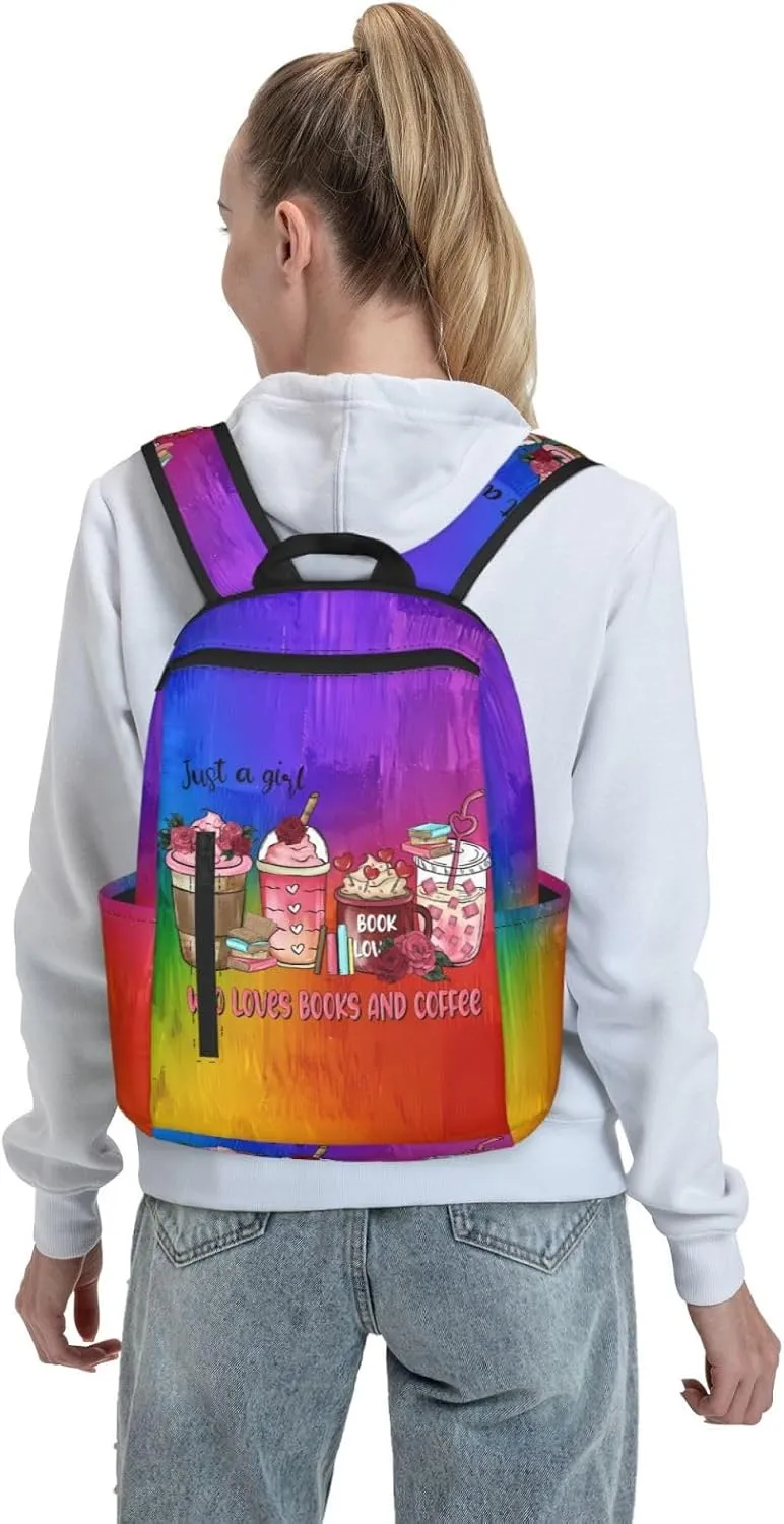 Just A Women Who Loves Books And Coffee Travel Laptop Backpack Casual Backpacks Double Shoulder Daypack Notebook Rucksack Work Bags Sports Bag for Gym Hiking Camping Beach