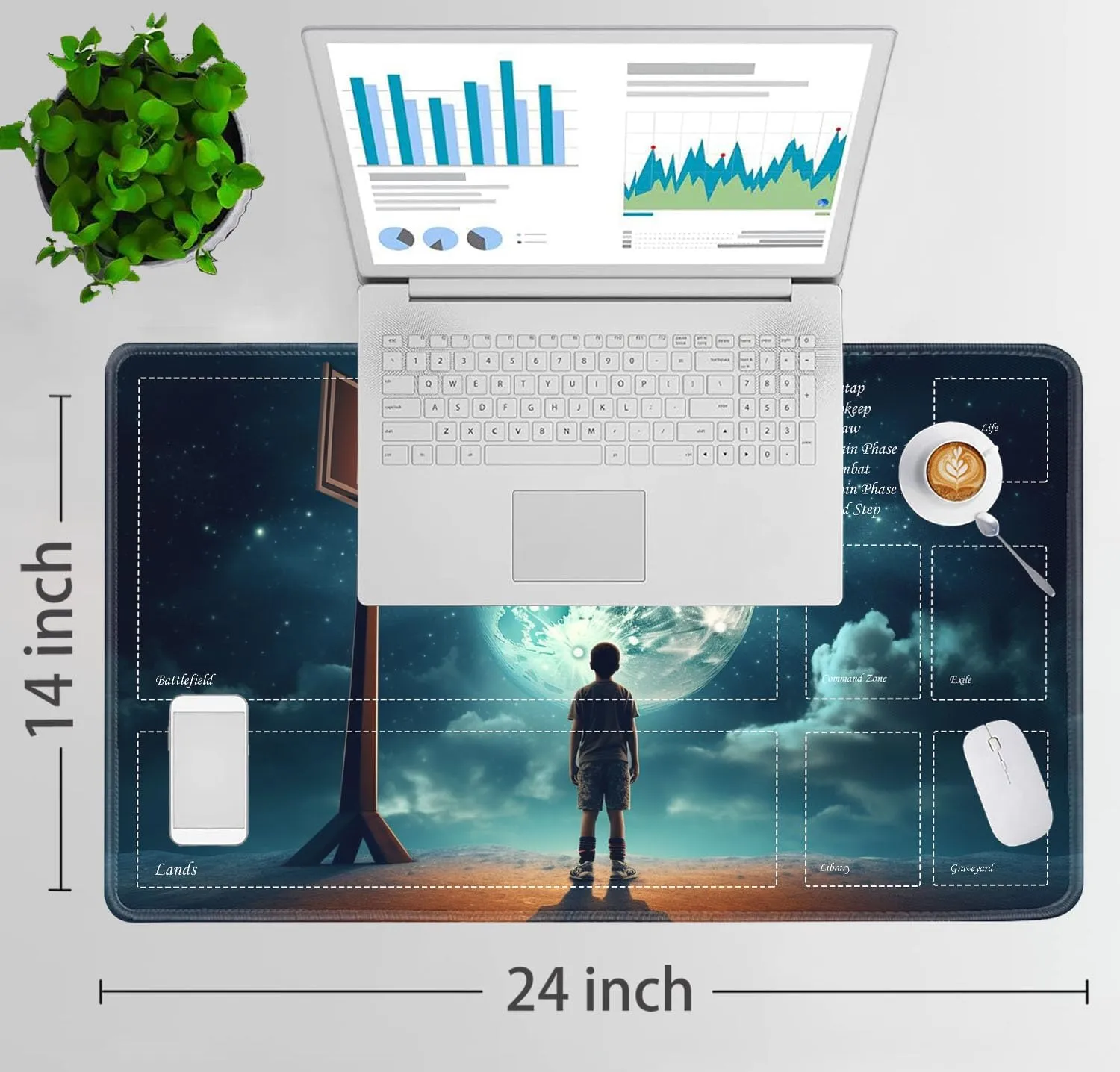 JVGFYNKL for TCG Playmat, Playmat with Zones, 24x14 in Non-Slip Rubber for MTG Playmat with Drawstring Travel Pouch and 6 Dice, Earth Basketball for MTG Mat, Card Game Playmats