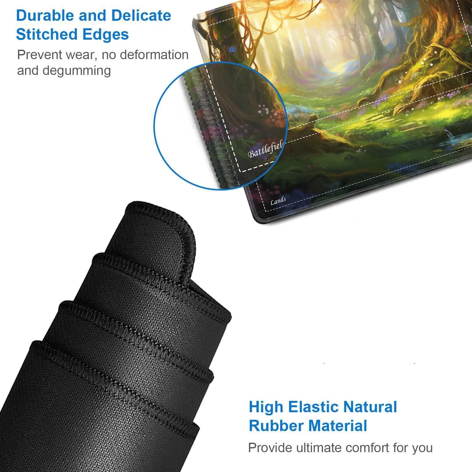 JVGFYNKL for TCG Playmat, Playmat with Zones, 24x14 in Non-Slip Rubber for MTG Playmat with Drawstring Travel Pouch and 6 Dice, Enchanted Forest for MTG Mat, Card Game Playmats