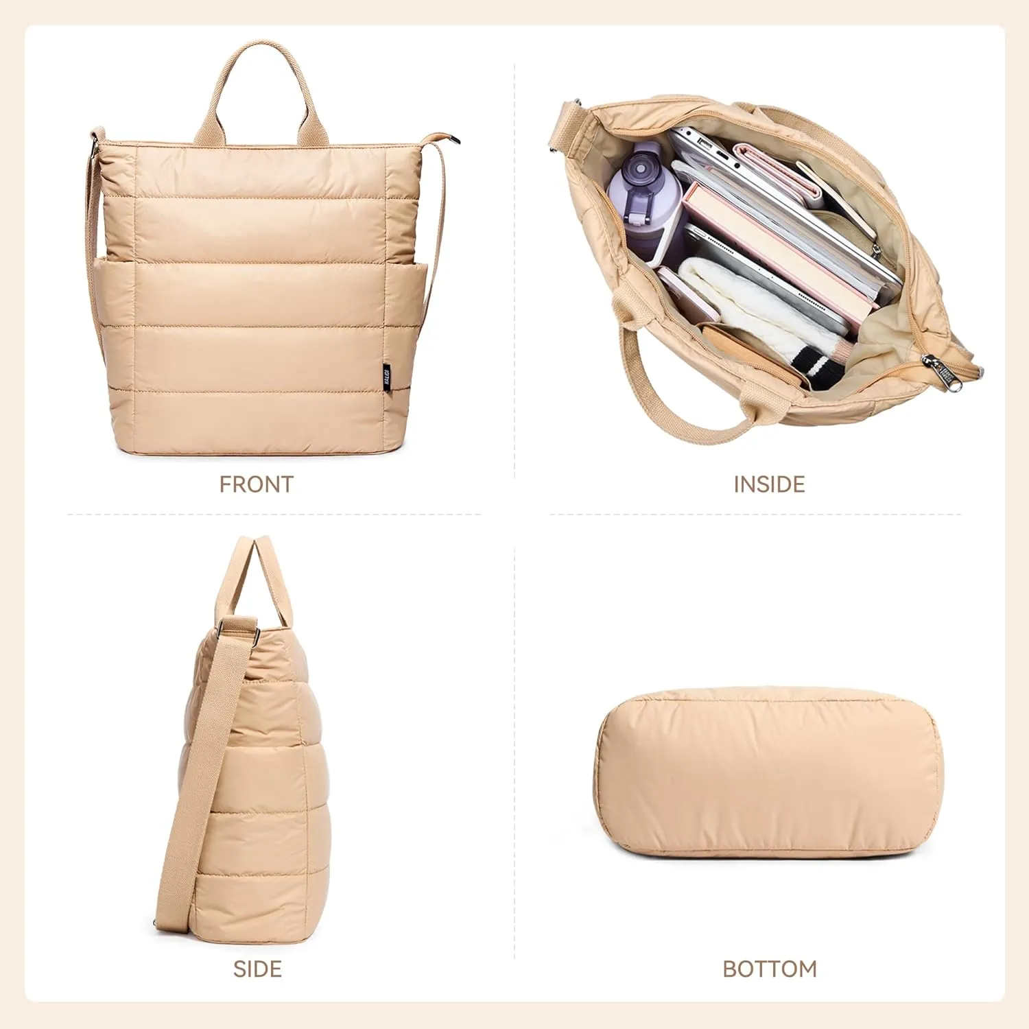 KALIDI Quilted Tote Bag, Puffer Hobo Laptop Bag Anti Splash Crossbody Zipper Shoulder Bag Large Casual Work Daily Women