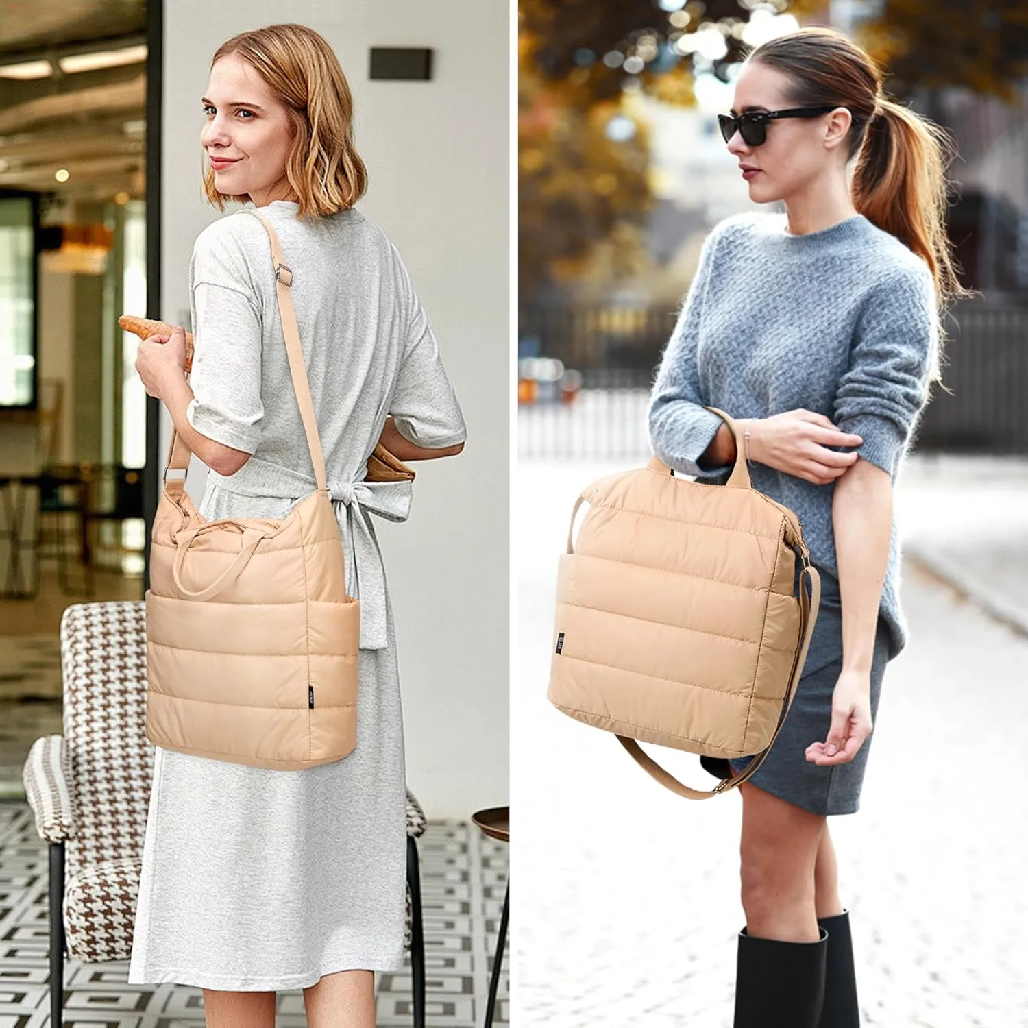 KALIDI Quilted Tote Bag, Puffer Hobo Laptop Bag Anti Splash Crossbody Zipper Shoulder Bag Large Casual Work Daily Women
