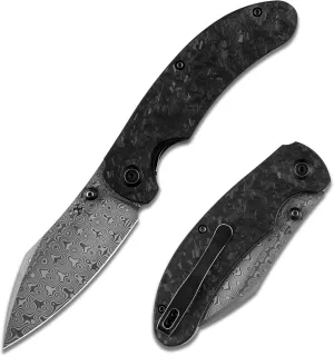 KANSEPT Nesstreet Pocket Folding Knives for Men EDC Camping Folding Knife 3.58'' Damascus Material Pocket Folding Knife with Shred Carbon Fiber Handle Everyday Carry K1039D1