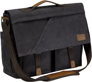 Kasqo Messenger Bag for Men, 14" 15.6" 17" Water Resistant Canvas Laptop Satchel Bag for School College Work