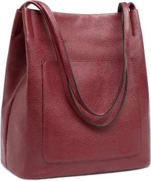 Kattee Leather Shoulder Tote Bags for Women, Soft Purses and Handbags with Top Magnetic Snap Closure