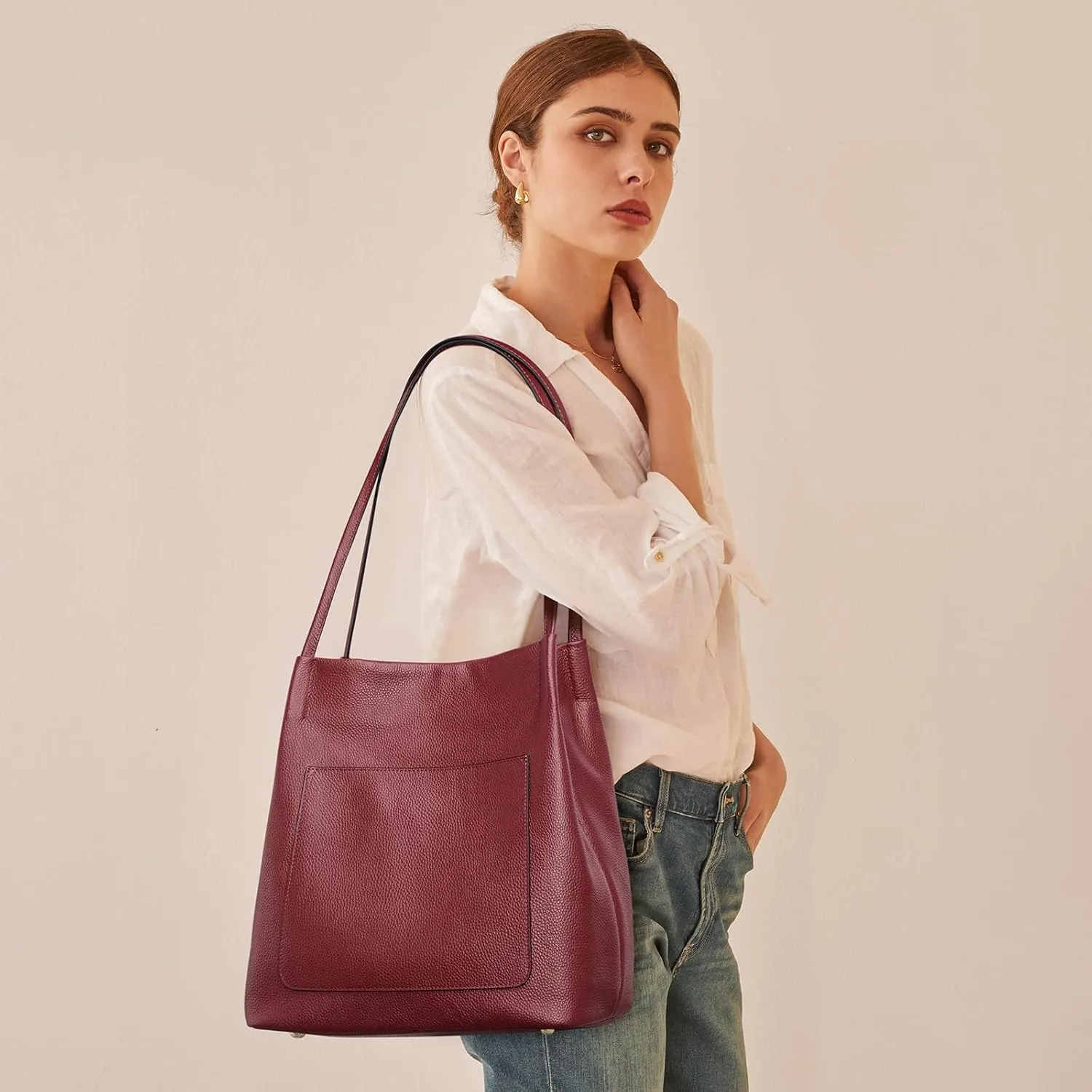 Kattee Leather Shoulder Tote Bags for Women, Soft Purses and Handbags with Top Magnetic Snap Closure