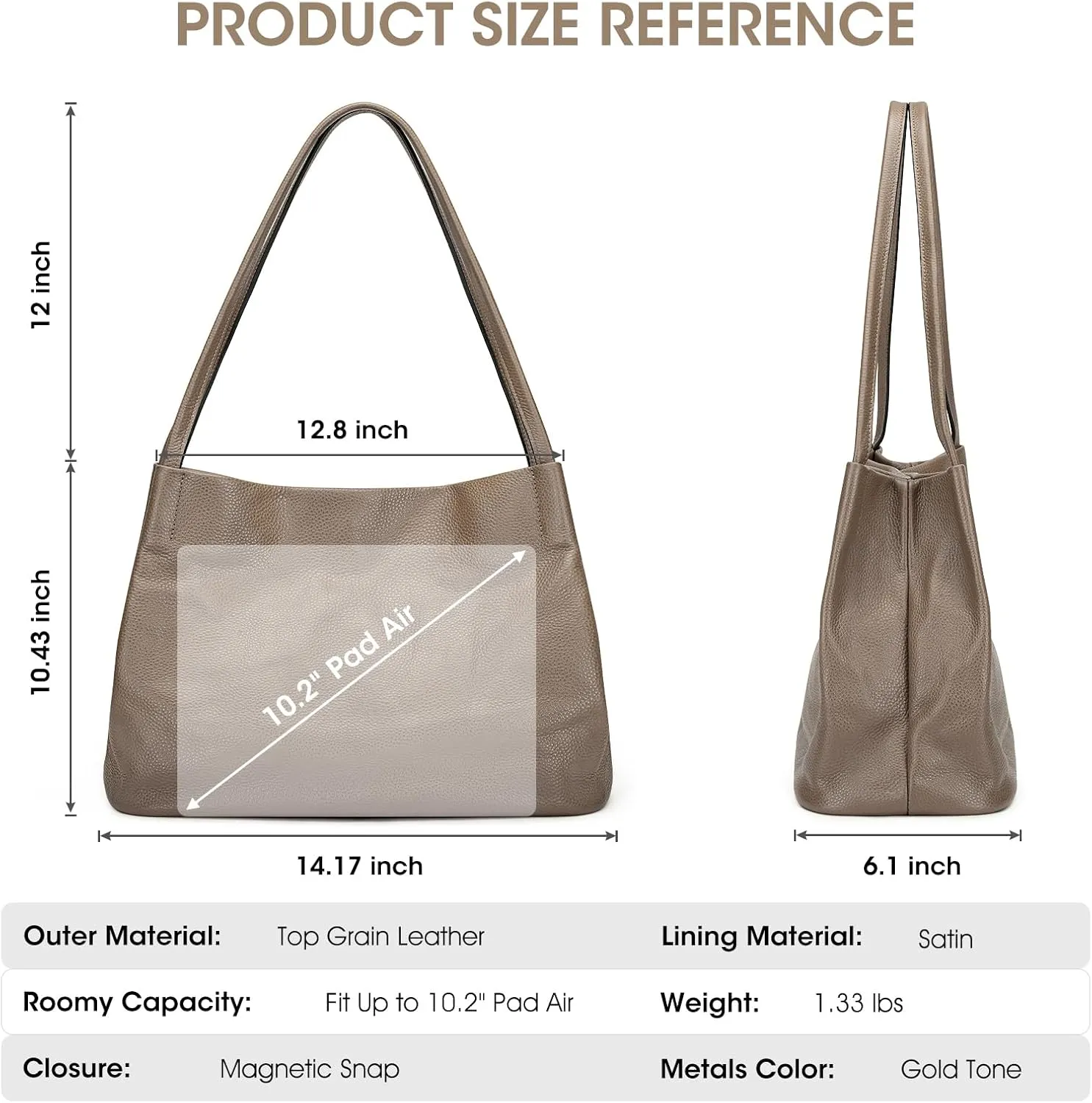 Kattee Leather Tote Bags for Women, Casual Shoulder Hobo Purses and Handbags, Top Magnetic Snap Closure