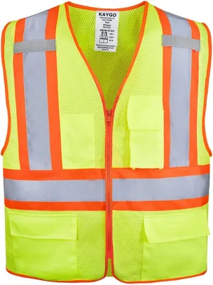 KAYGO High Visibility Safety Vests KG0100, Safety Vests Reflective with Pockets and Zipper,ANSI Type R Class2 Not FR