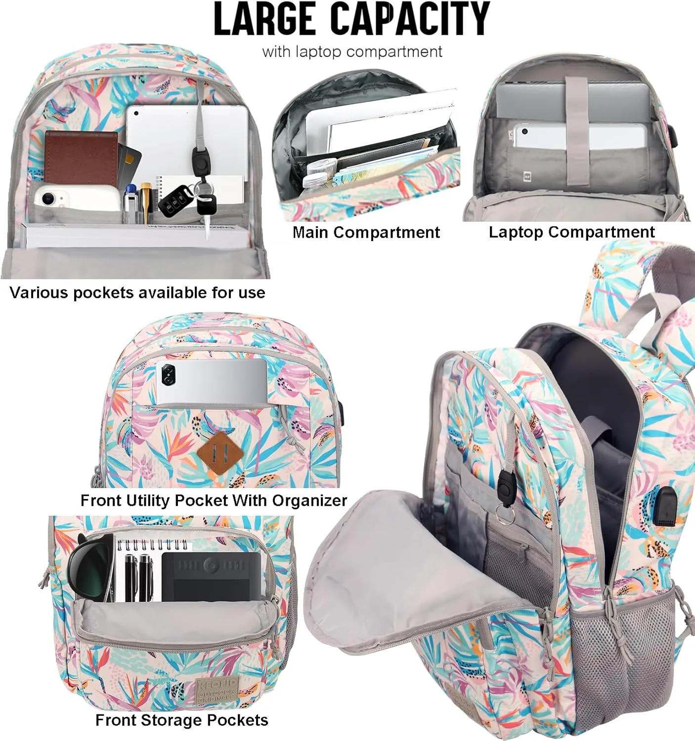 KEOFID Classic Laptop Backpack for Men and Women - Anti-Theft with USB Charging, Water Resistant, 15.6" Laptop Compartment, 1-Year Warranty