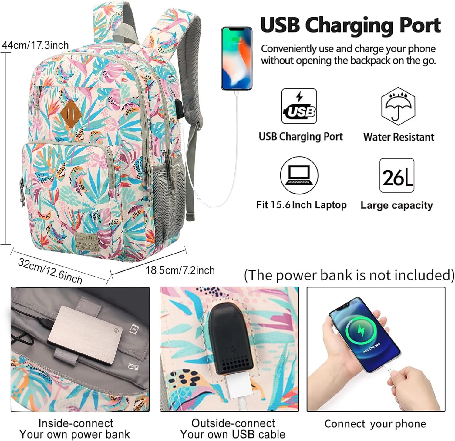 KEOFID Classic Laptop Backpack for Men and Women - Anti-Theft with USB Charging, Water Resistant, 15.6" Laptop Compartment, 1-Year Warranty