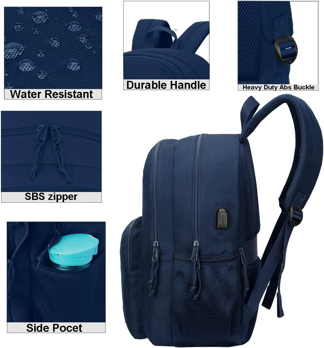 KEOFID Classic Navy Anti-Theft Laptop Backpack for Men and Women, 17.3in x 12.6in x 7.2in, 15.6in Laptop Compartment, USB Charging Port