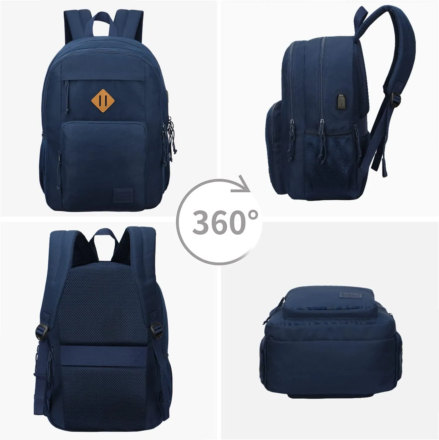 KEOFID Classic Navy Anti-Theft Laptop Backpack for Men and Women, 17.3in x 12.6in x 7.2in, 15.6in Laptop Compartment, USB Charging Port