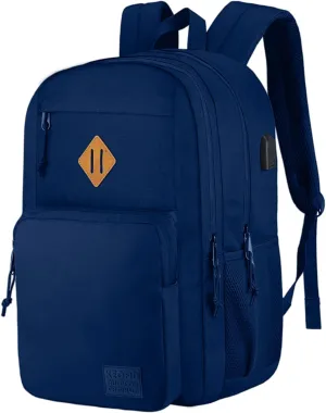 KEOFID Classic Navy Anti-Theft Laptop Backpack for Men and Women, 17.3in x 12.6in x 7.2in, 15.6in Laptop Compartment, USB Charging Port