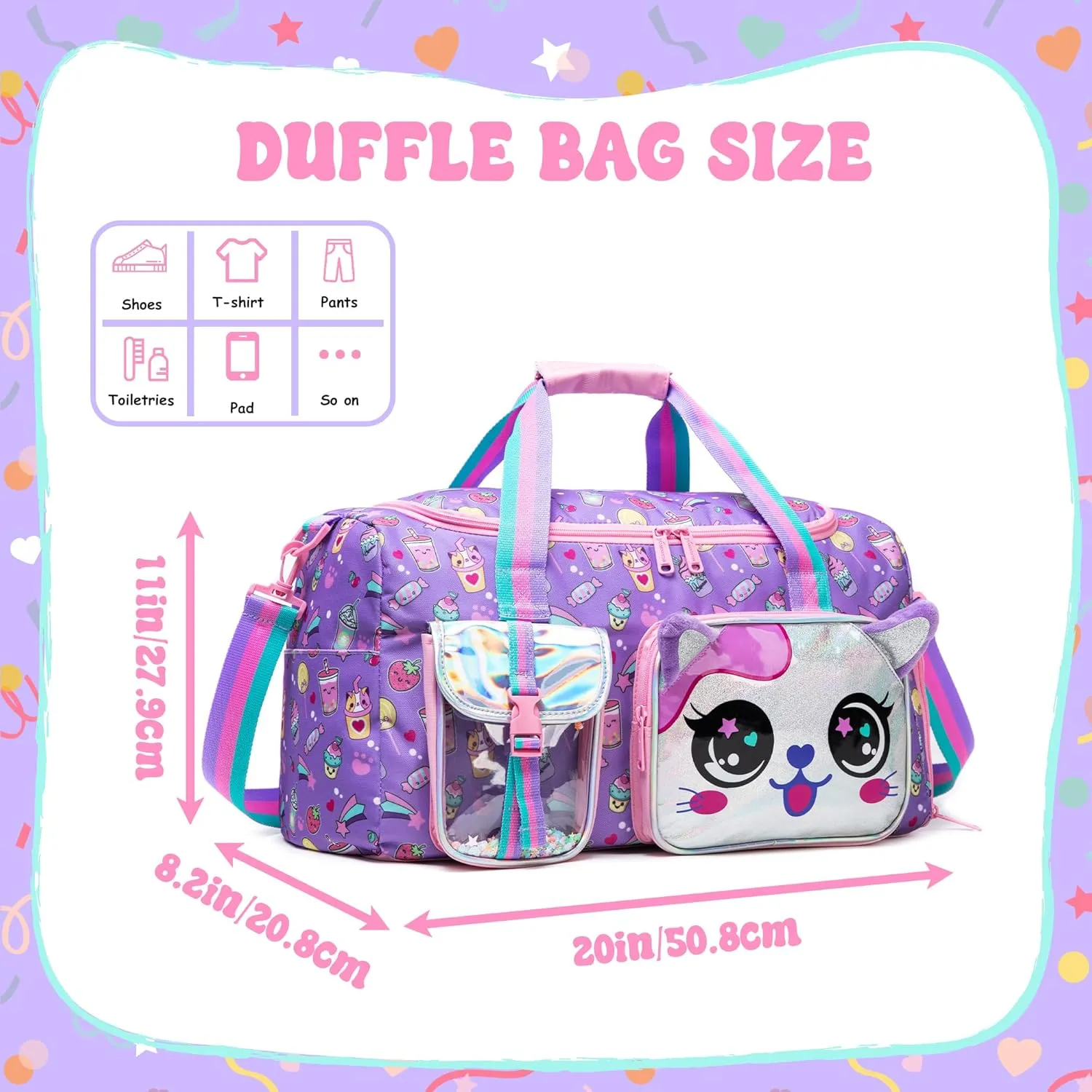 Kids Duffle Bag Girls Travel Bag for Kids Overnight Bag for Girls Dance Bag for Girls Weekender Bag Gym Bag with Shoe Compartment