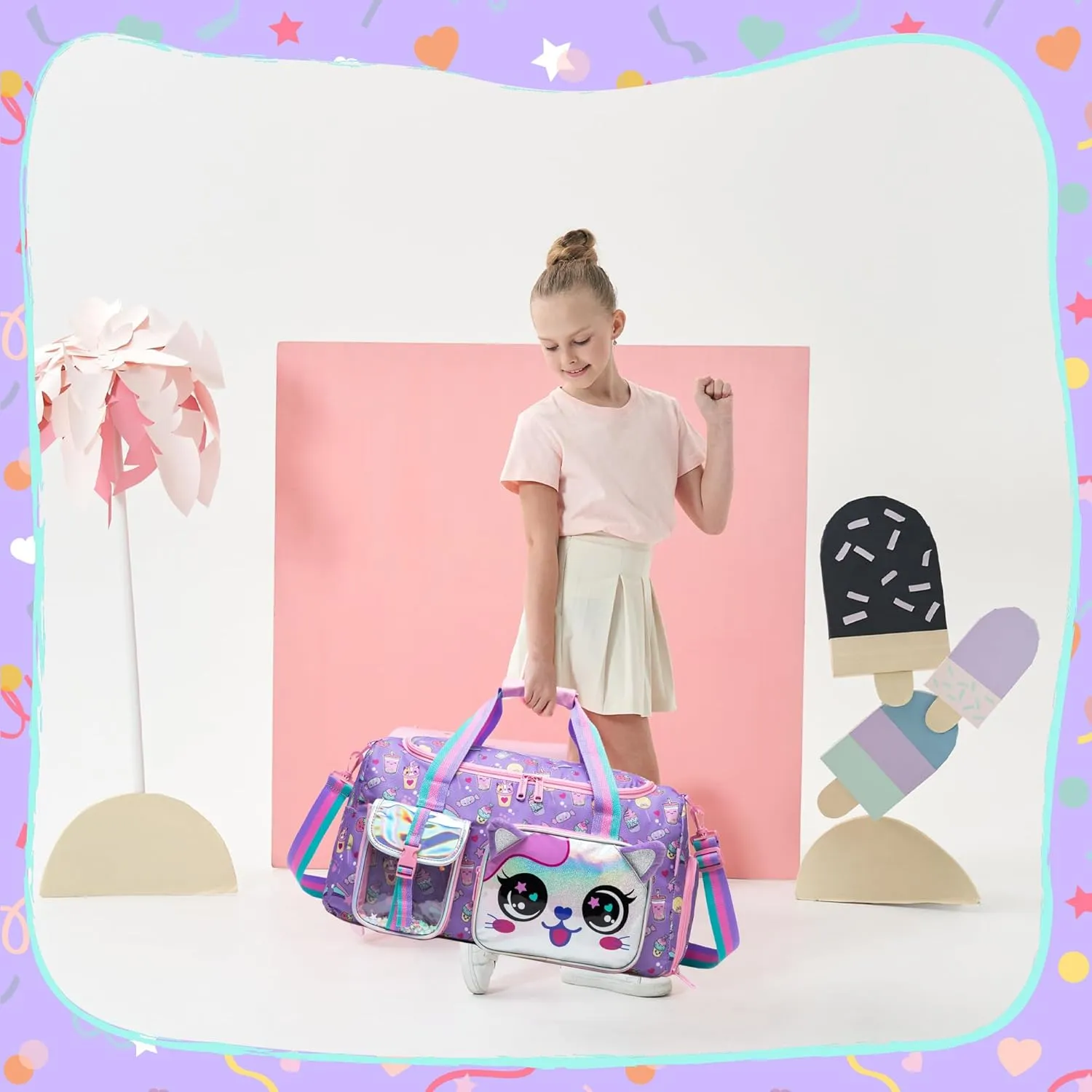 Kids Duffle Bag Girls Travel Bag for Kids Overnight Bag for Girls Dance Bag for Girls Weekender Bag Gym Bag with Shoe Compartment
