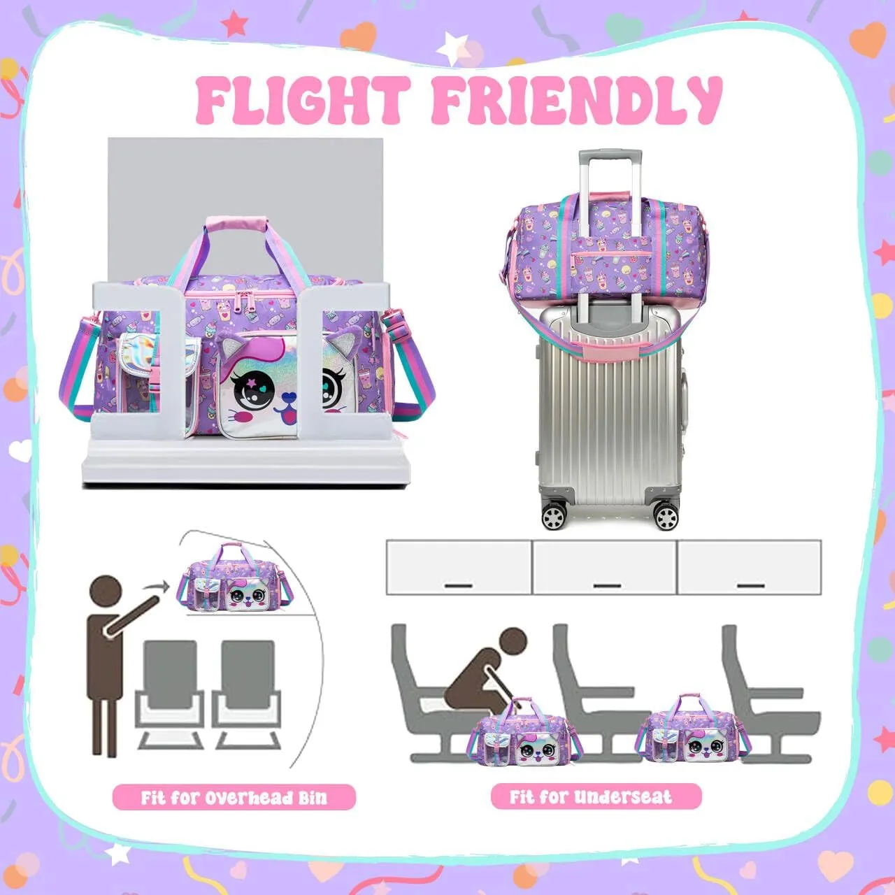 Kids Duffle Bag Girls Travel Bag for Kids Overnight Bag for Girls Dance Bag for Girls Weekender Bag Gym Bag with Shoe Compartment