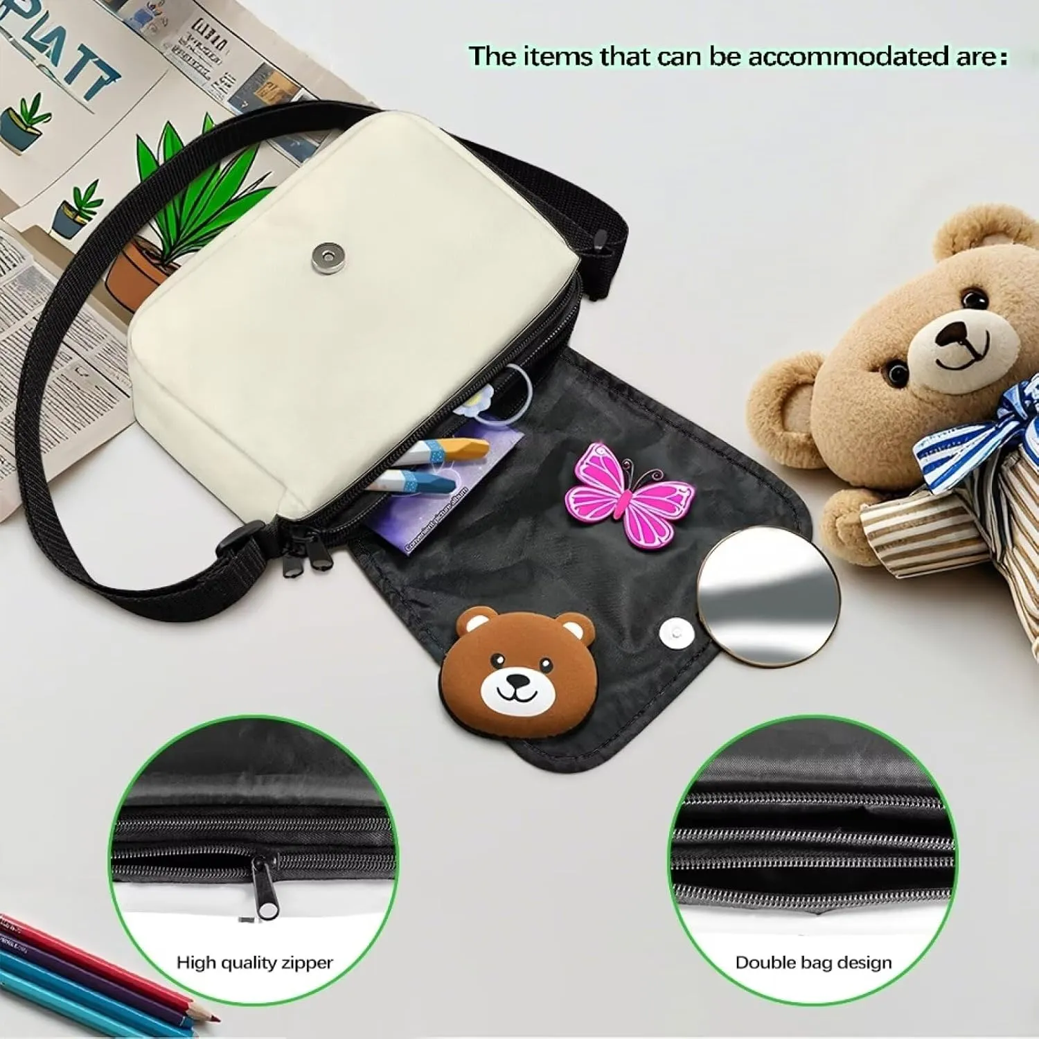 Kids Flap Crossbody Bag with Zipper Closure for School Travel