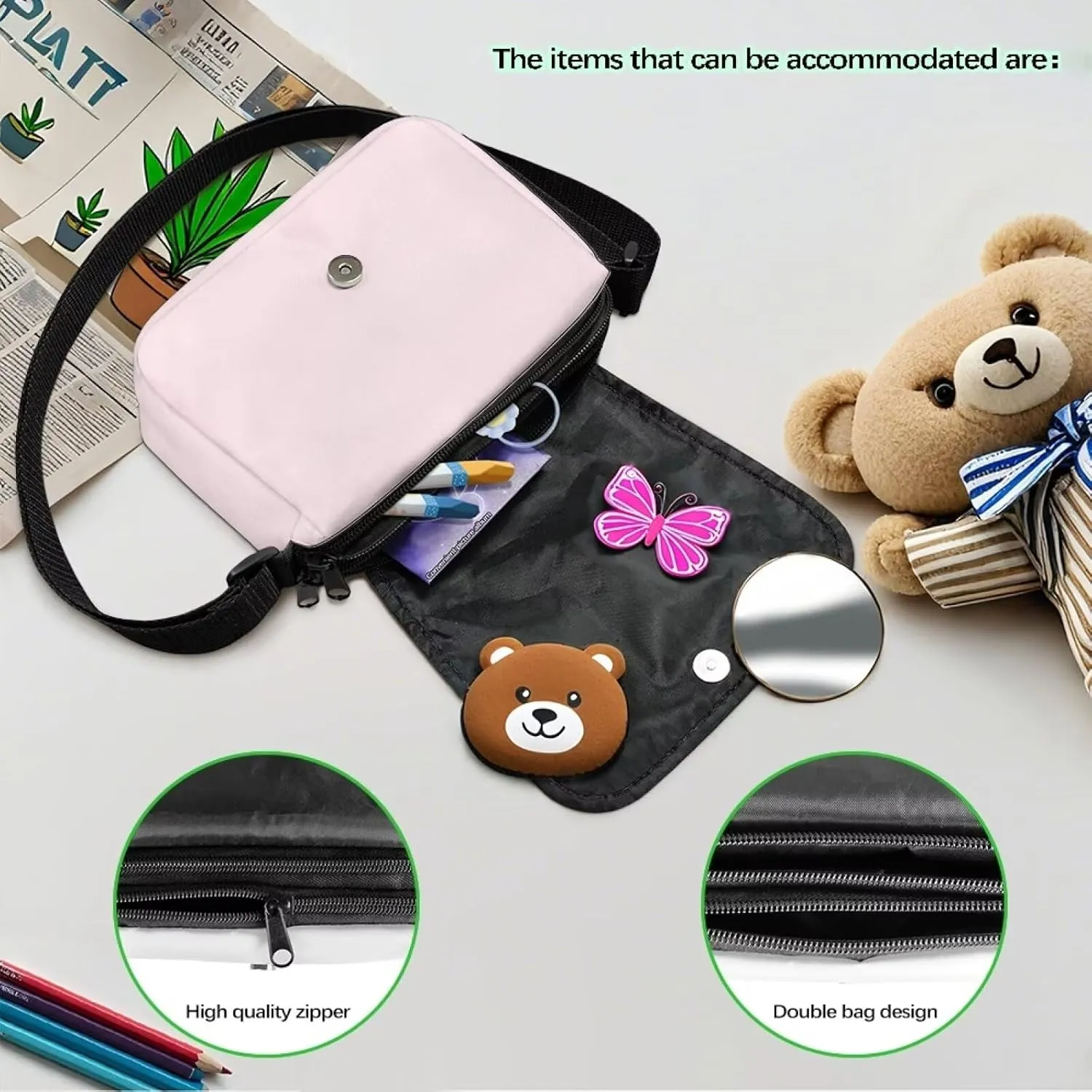 Kids Flap Crossbody Bag with Zipper Closure for School Travel