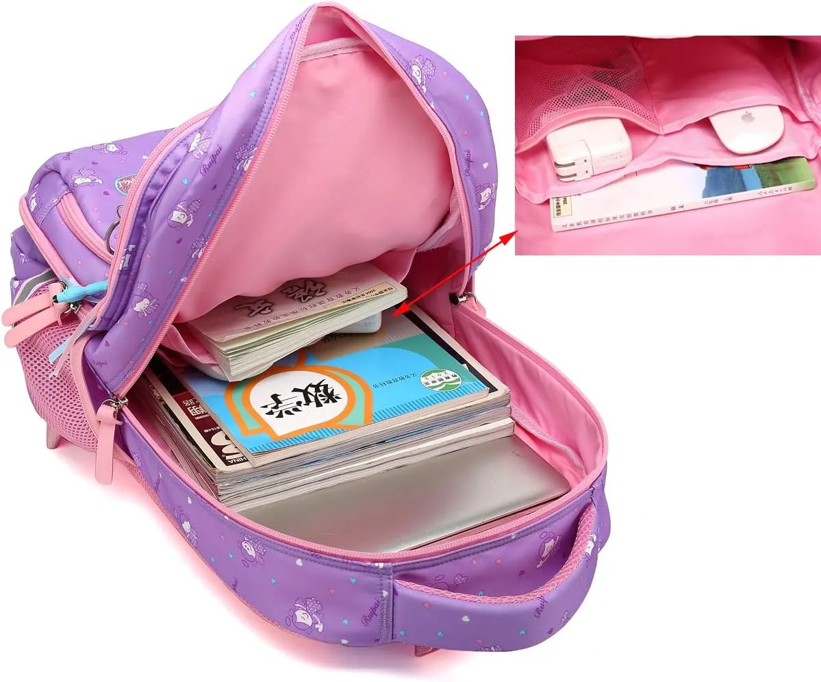 Kids Girls School Backpack with Chest Strap Princess Cute Big Elementary Bookbag (Medium, Purple)