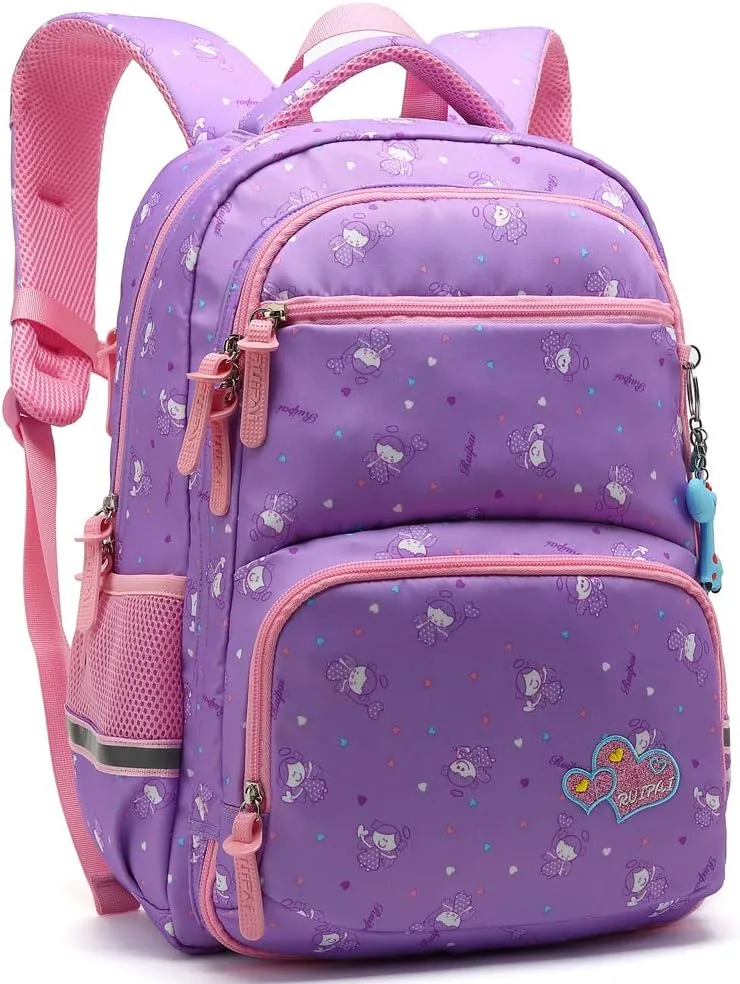 Kids Girls School Backpack with Chest Strap Princess Cute Big Elementary Bookbag (Medium, Purple)
