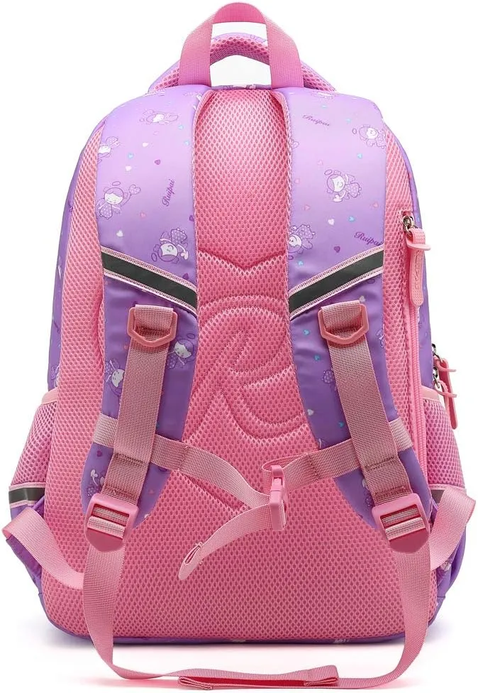 Kids Girls School Backpack with Chest Strap Princess Cute Big Elementary Bookbag (Medium, Purple)