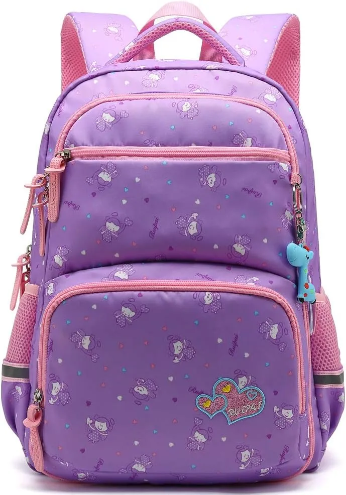 Kids Girls School Backpack with Chest Strap Princess Cute Big Elementary Bookbag (Medium, Purple)
